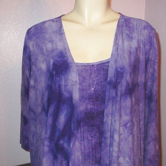 Catherines Starlight Duet Tunic Size 1X Cardigan Layered Look Sequins Embroidere - Picture 2 of 11